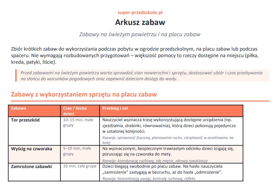 Zabawy na placu zabaw i świeżym powietrzu